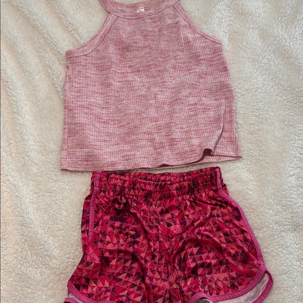 Pink Tank Top and Geometric Shorts Set